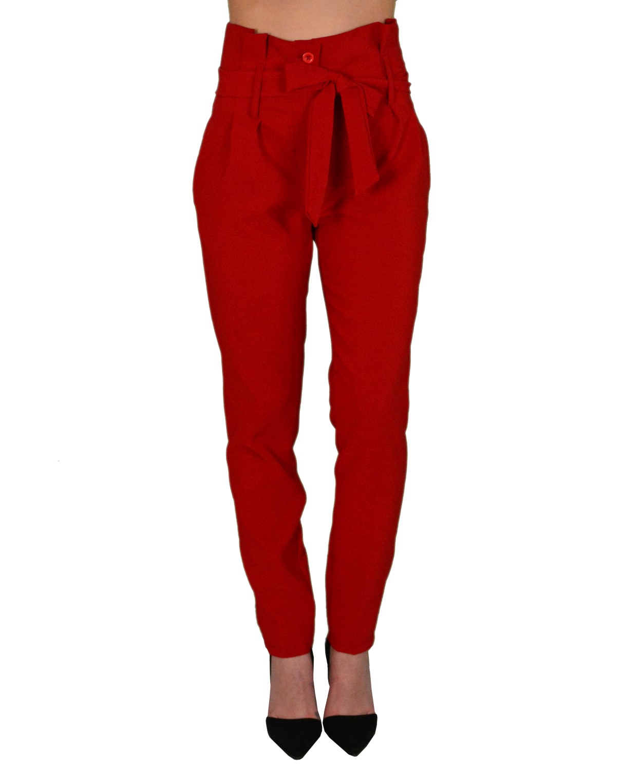 Γυναικεία ψηλόμεσο υφασμάτινο παντελόνι κόκκινο 151211W